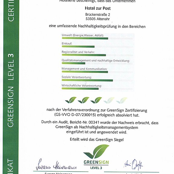 GreenSign Zertifikat Level 3 2021