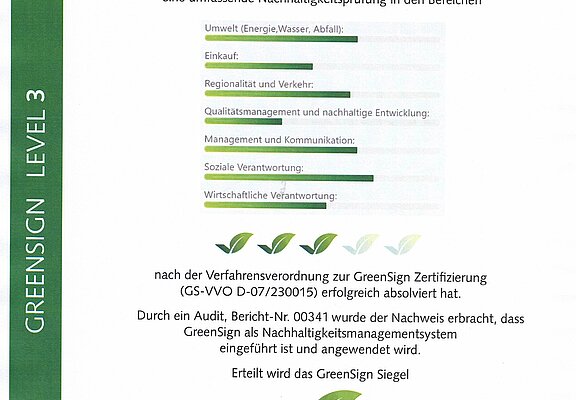 GreenSign Zertifikat Level 3 2021