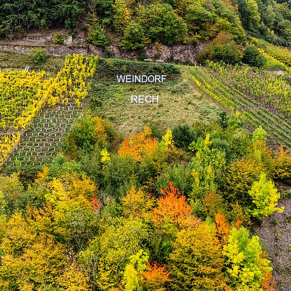 Aussichtspunkt mit Schriftzug Weindorf Rech